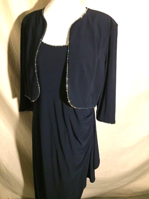 Navy Blue Gown Set Sz 16 Mother of Bride Embellished Trim - Image 1 of 4