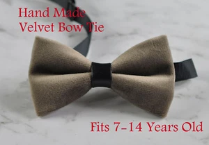 Teenage Boy Kids Donkey Grey Velvet Bowtie Bow Tie 7-14 Years Old Wedding Party - Picture 1 of 4