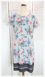Women's Retro Look Blue Floral S/S Lined Shift Dress Size 10 - Picture 1 of 9