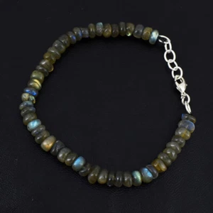 Untreated 79 Cts Natural 7" Long Labradorite Beads Bracelet Jewelry JK01E273 - Picture 1 of 2