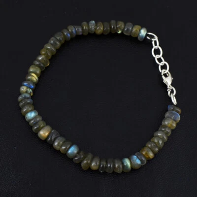 Untreated 79 Cts Natural 7" Long Labradorite Beads Bracelet Jewelry JK01E273 - Image 1 of 2