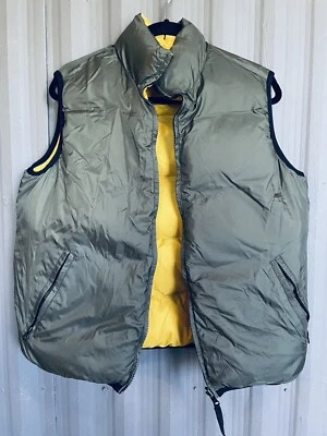 Reversible Down Puffer Vest Old Navy Yellow / Green Full Zip Pockets Camp sz S - Image 1 of 4