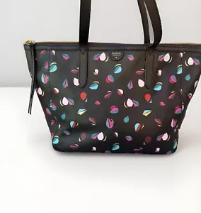 FOSSIL Sydney Black Leather Geometric Large Tote Handbag Shoulder Bag Purse - Picture 1 of 16