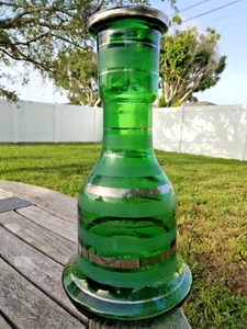 Vintage Silber Art Deco Weinkaraffe ~ Empoli Grün Glasflasche Dekanter ~ Vase - Bild 1 von 12