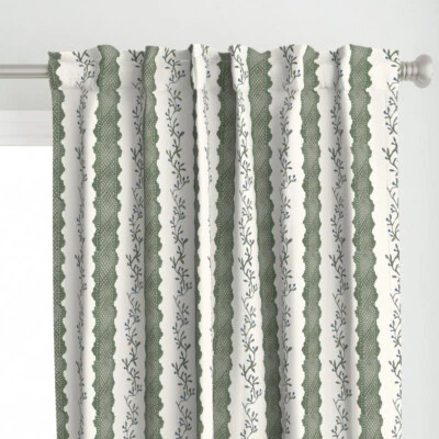 Colorido panel de cortina personalizado estampado floral a rayas azul aciano Preppy Foto 1 de 4