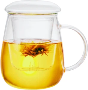 Glass Tea Cup with Infuser and Lid Steeping Mug with Removable Strainer and Lid - Picture 1 of 11