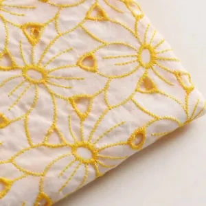 Gelb Beige Baumwolle Leinen Mehrfarbig Blumen Stickerei Stoff - Bild 1 von 6