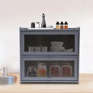 2 Ebenen Grau Arbeitsplatte Aufbewahrung Schrank Aufbewahrung Organizer Zuhause - Bild 1 von 14