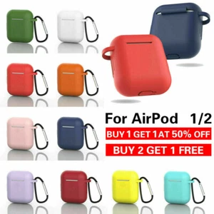 For Apple AirPods Case 1/2 Silicone Protector Shockproof Full Cover + Keychain - Picture 1 of 32