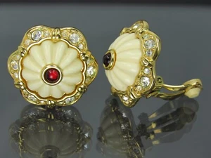 Joan Rivers geformte halbe Melone rot Glas Cabochon klar Strass Clip OHRRINGE - Bild 1 von 9