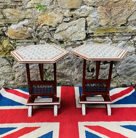 Amazing Vintage Pair Of North African Folding Mosaic Occasional Tables Cover