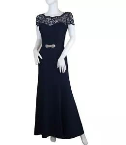 Jenny Packham Women's Formal Dress Gown Size 0 Midnight Blue Lace Belted JP1001 - Picture 1 of 10
