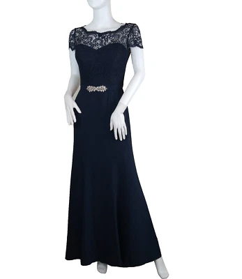 Женское вечернее платье Jenny Packham размер 0 полуночный синий кружевной пояс JP1001 - Изображение 1 из 4