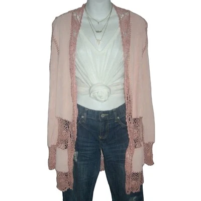 Bradley Bayou Suede Jacket Leather Duster Crochet Boho Pink Fairy Vintage 90s - Image 1 of 4