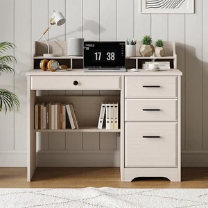 4 EVER WINNER Writing Desk with Monitor Stand and File Drawer 44" Farmhouse Desk - Picture 1 of 7