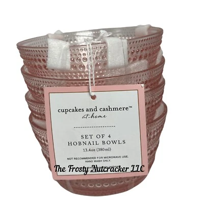 Cupcakes and Cashmere Pink Glass Serving Ramkin Bowls English Hobnail GRD