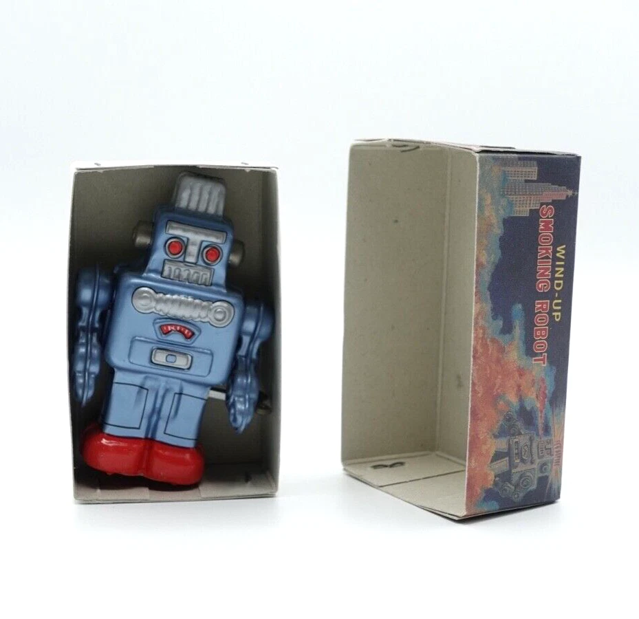 Tin Toy Smoking Robot Wind-Up Spring Action Vintage Rare Blue Yonezawa Japan - Image 1 of 4