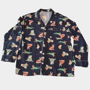 Old Navy Sleep Wear Men’s Flannel Top Holiday Dogs Cats Pugs Iguana Size Large - Picture 1 of 11