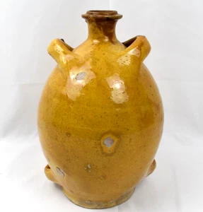 PROVENCE XIXe SIECLE CONSCIENCE TERRE CUITE VERNISSEE ENGOBE JAUNE A 4 PASSANTS - Picture 1 of 6