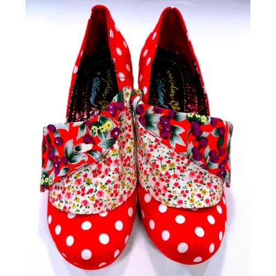 Irregular Choice Zapatos de Tacón Floral a Lunares Rojo Blanco, Para Mujer Talla 38 Foto 1 de 4