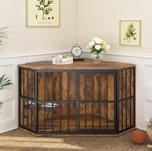 ECKE HUNDEKISTE KÄFIG 52" HOLZ BEISTELLTISCH DRINNEN ZWINGER DEKOR DGXL PSPFOT-1016 - Bild 1 von 3