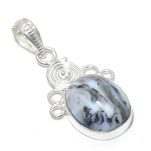 Colgante de joyería de plata esterlina maciza 925 con piedras preciosas de ópalo dendrita 1,77" G038 - Imagen 1 de 2