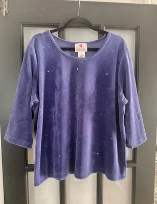 🩷Quacker Factory- 2X Purple Velour Top Sequin Elbow Sleeve Sweater - Image 1 of 4