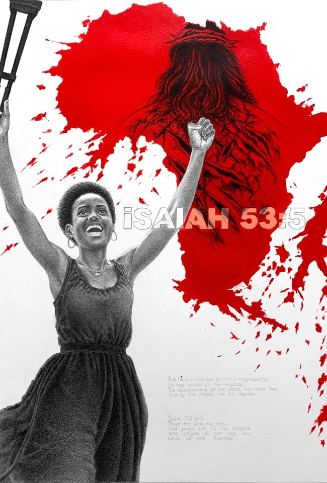 Original 13 x 19 Mix Media Drawing "ISAIAH 53:5 #3" - Realism - Image 1 of 1