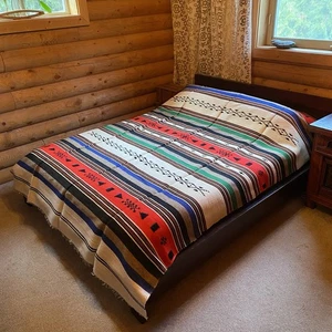 Vintage Wolle Saltillo Decke Handarbeit Serape bestickt Wandteppich Südwesten 109x70 - Bild 1 von 15