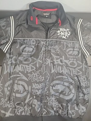 VINTAGE Ecko Unltd Track Jacket Men XL Black Graffiti Spray Lightweight Track - Image 1 of 4