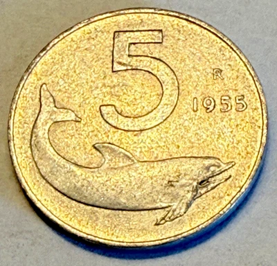 ITALY 🇮🇹 FIVE (5) LIRE COIN 1955 R  - Image 1 of 2