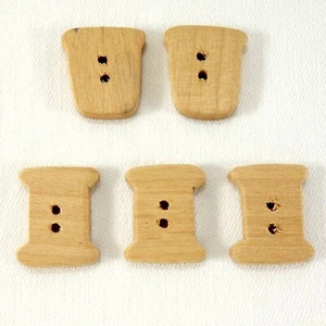 Wood 3/4" Thread Spools and Thimble Buttons 2-Hole Sew-Through Lot of 5 - Picture 1 of 5