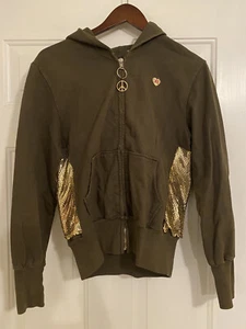 PRIMP Women’s Jr’s Medium Zip Up Hoodie Green Gold Embellished SEE Description - Picture 1 of 15