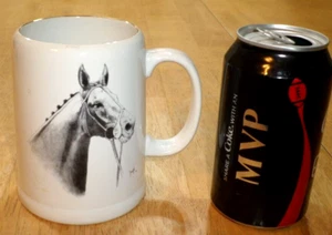[B&W] DRAWING OF A HORSE, [JUMBO SIZE] Ceramic Beer Mug, OTAGIRI, JAPAN, #1960's - Picture 1 of 10