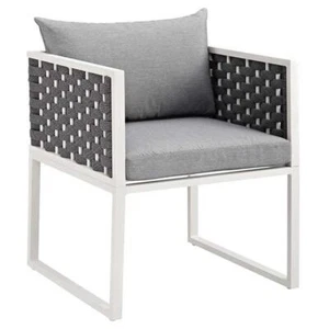 Modway Stance 17" Aluminum & Fabric Patio Dining Arm Chair in White and Gray - Picture 1 of 5