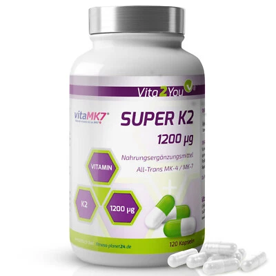 Vita2You Super K2 - 1200μg - Vitamina K2 - 120 Cápsulas - MK7 y MK4 - vitaMK7®