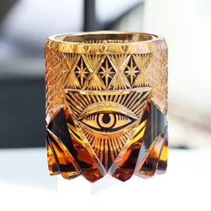 Premium Diamond Cut 8oz Whiskey Tumbler With Gift Pack/Coaster Amber Black - Picture 1 of 10