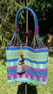 Maya Mexican Hand Embroidered Zipper Tote Bag Chiapas Rainbow E66 15x15 - Picture 1 of 4