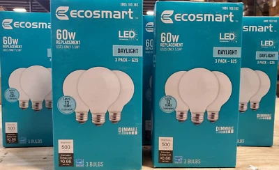 Lot(6) 3-Pk EcoSmart 60-Watt Equivalent G25 Globe Dimmable ENERGY STAR Frosted - Image 1 of 4