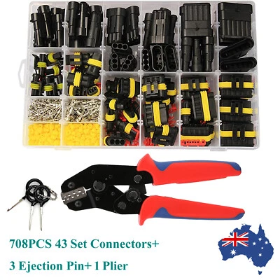 708PCS/43Sets Waterproof 1-6 Pin Car Auto Electrical Wire Connector Plug & Plier - image 1 of 4