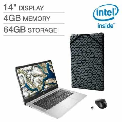 HP 14" Chromebook FHD IPS N4000 4GB 64GB 14a-na0023 Laptop Sleeve & Mouse Bundle - Image 1 of 4