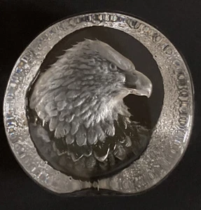 Mats Jonasson Sweden  Eagle in Carved Etched Lead Crystal Paperweight Signed - Picture 1 of 4