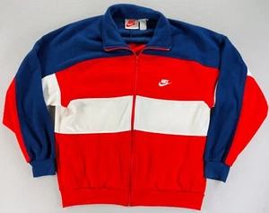 Vintage 90’s Nike Fleece Full Zip Track Jacket Red White Blue USA Men’s L RARE - Picture 1 of 18