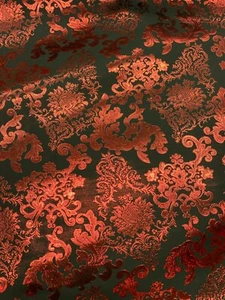 RED BLACK Damask Metallic Brocade Fabric (58 in.) Sold By The Yard - Picture 1 of 1