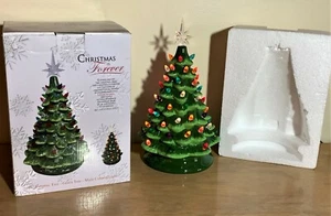 CHRISTMAS IS FOREVER LIGHTED TABLETOP CERAMIC TREE, 16" W MULTICOLORED LIGHTS - Picture 1 of 10