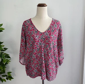 Trenery Womens Top Blouse Size S Red Black Pattern Linen Cotton Blend - Picture 1 of 7