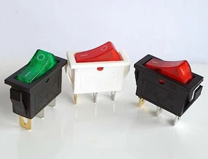 KCD3 slim SPST Rocker switch GREEN_RED white/black body illuminated 240V–ref:A80 - Picture 1 of 6