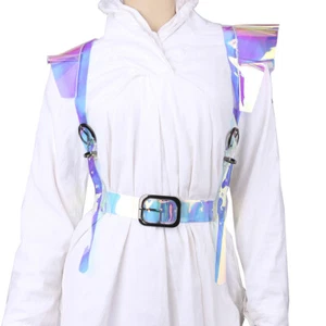 S-XL Women Holographic Ruffle Trim Buckle Harness Belt For Clothes Decoration - Picture 1 of 6