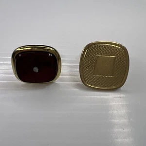 Lot Vintage Retro Mad Men Cufflinks Gold Square Etched Red Resin Lucite 60s 70s - Picture 1 of 7
