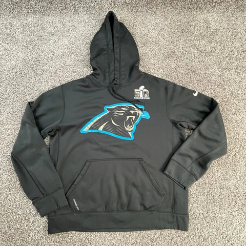 Carolina Panthers Sweatshirt Mens Medium Black Pullover Hoodie Super Bowl Nike Cover